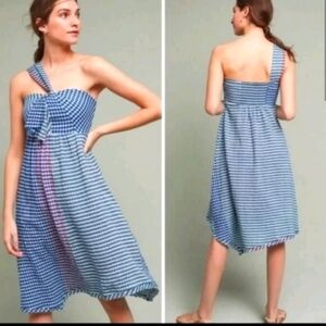 MAEVE Blue and White Gingham One-Shoulder Dress Size 8